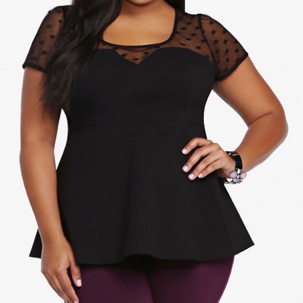 Torrid Polkadot Black Shoulder Peplum Blouse 3X